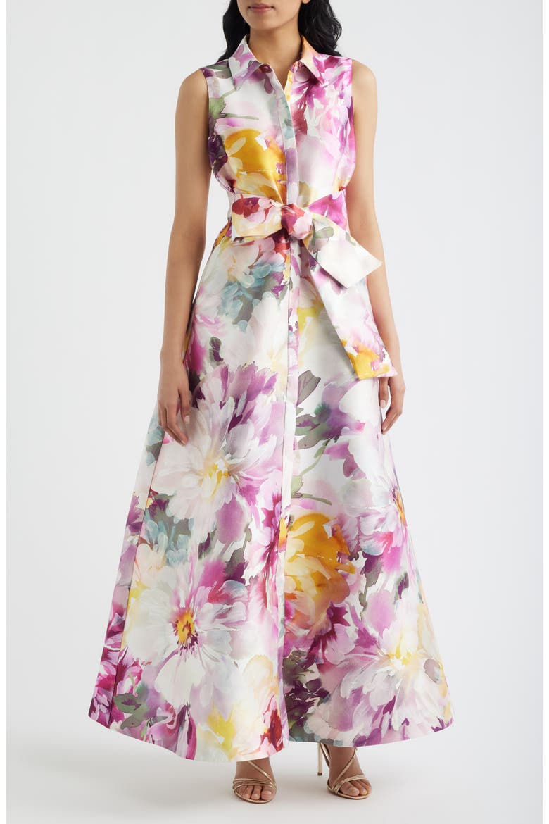 Floral Satin Gown, Main, color, PINK MULTI