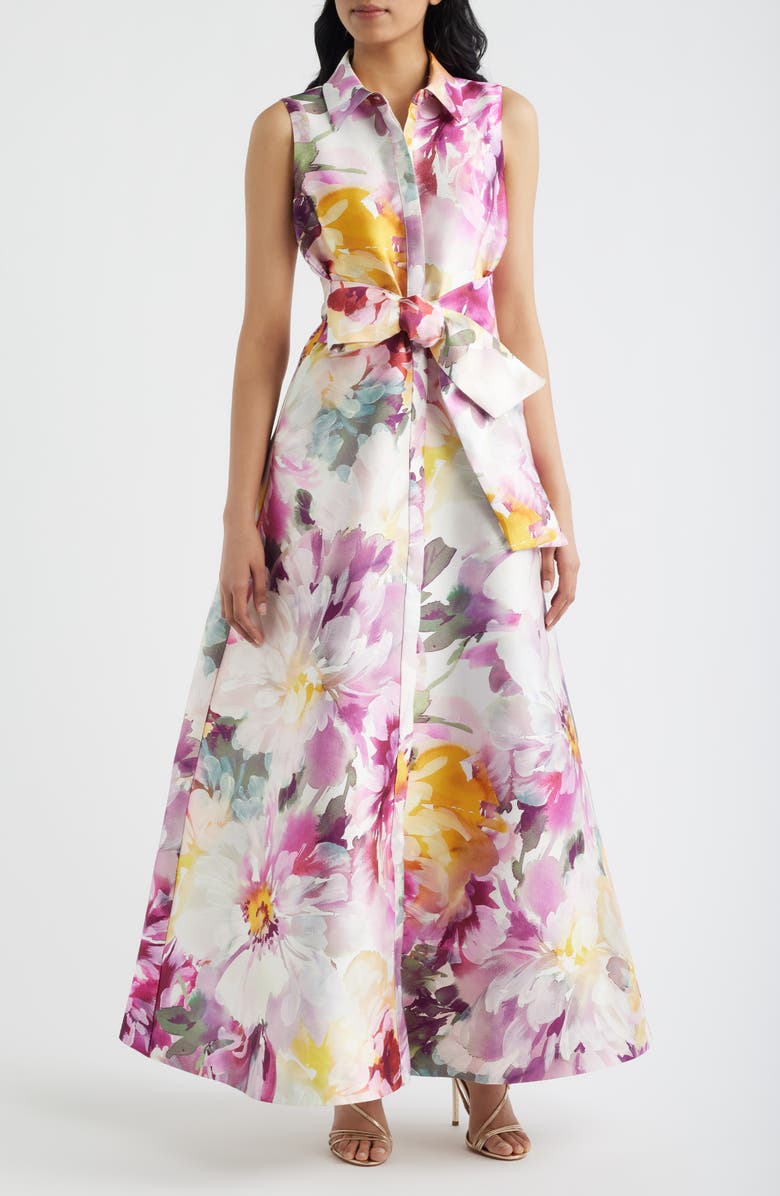 Julia Jordan Floral Satin Gown, Main, color, Pink Multi
