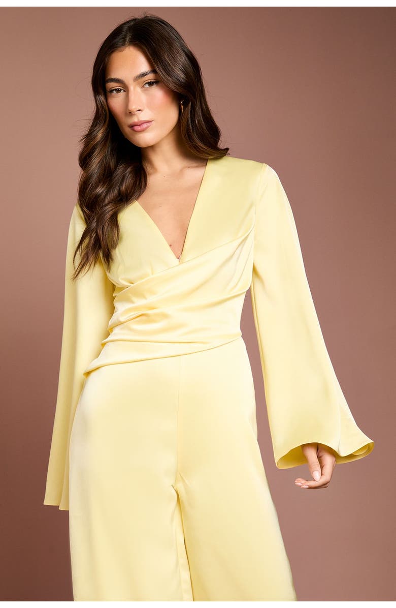 Coast Flare Sleeve Satin Wide Leg Jumpsuit, Alternate, color, Lemon
