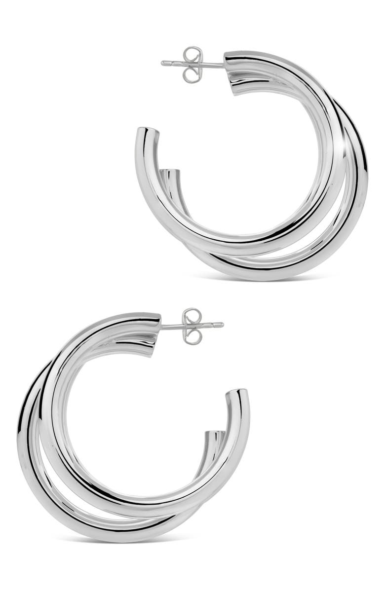 Sterling Forever Michaela Triple Hoop Earrings, Alternate, color, Silver