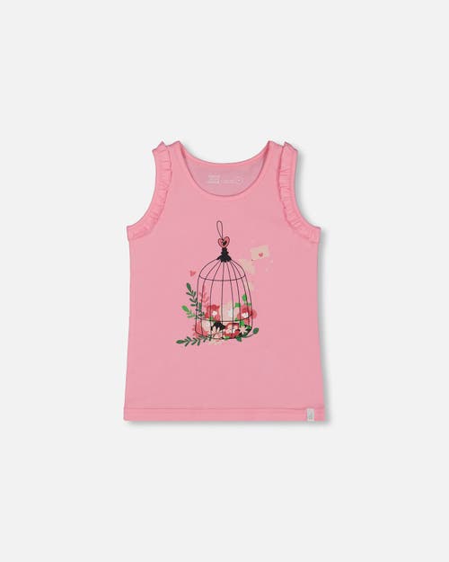 Deux Par Deux Girl's Organic Cotton Tank With Frills Candy Pink In Candy Pink