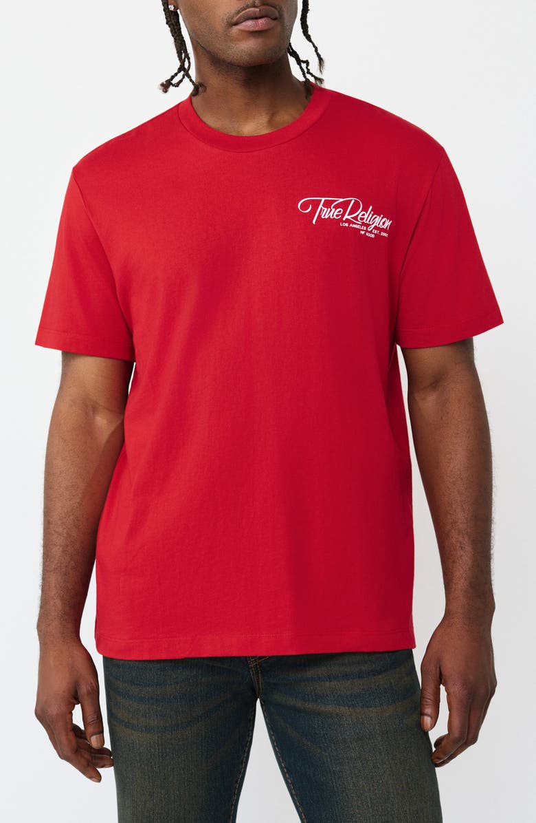 True Religion Ribbon Sketch Logo Graphic T-Shirt, Main, color, Trv Red