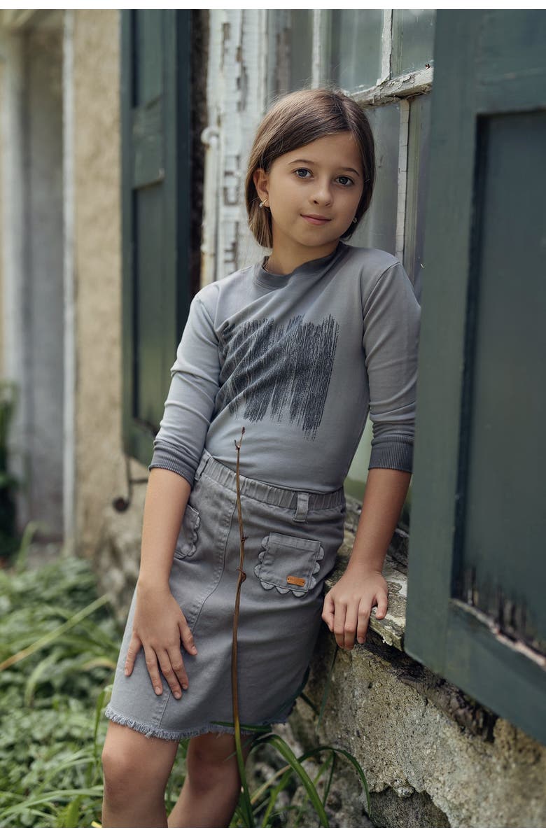Charlotte & George Woven Denim Scallop Skirt, Alternate, color, Grey