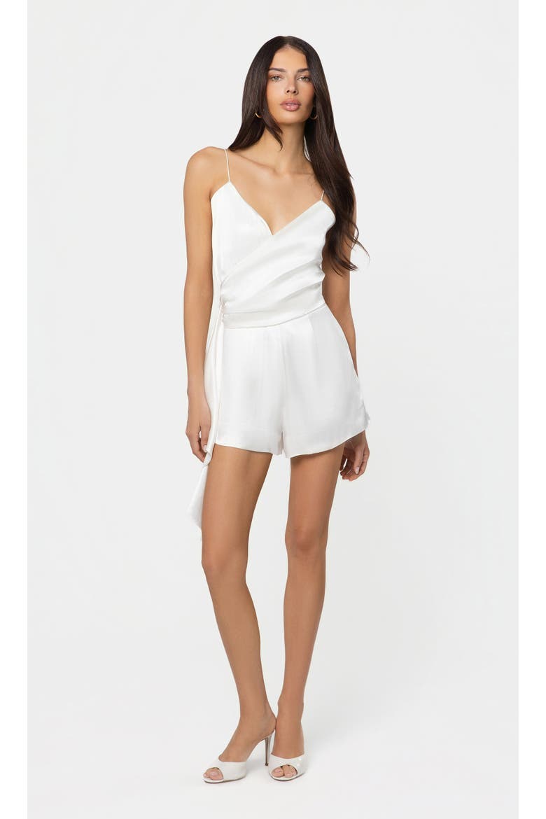 Cheryl Liquid Satin Romper, Alternate, color, White