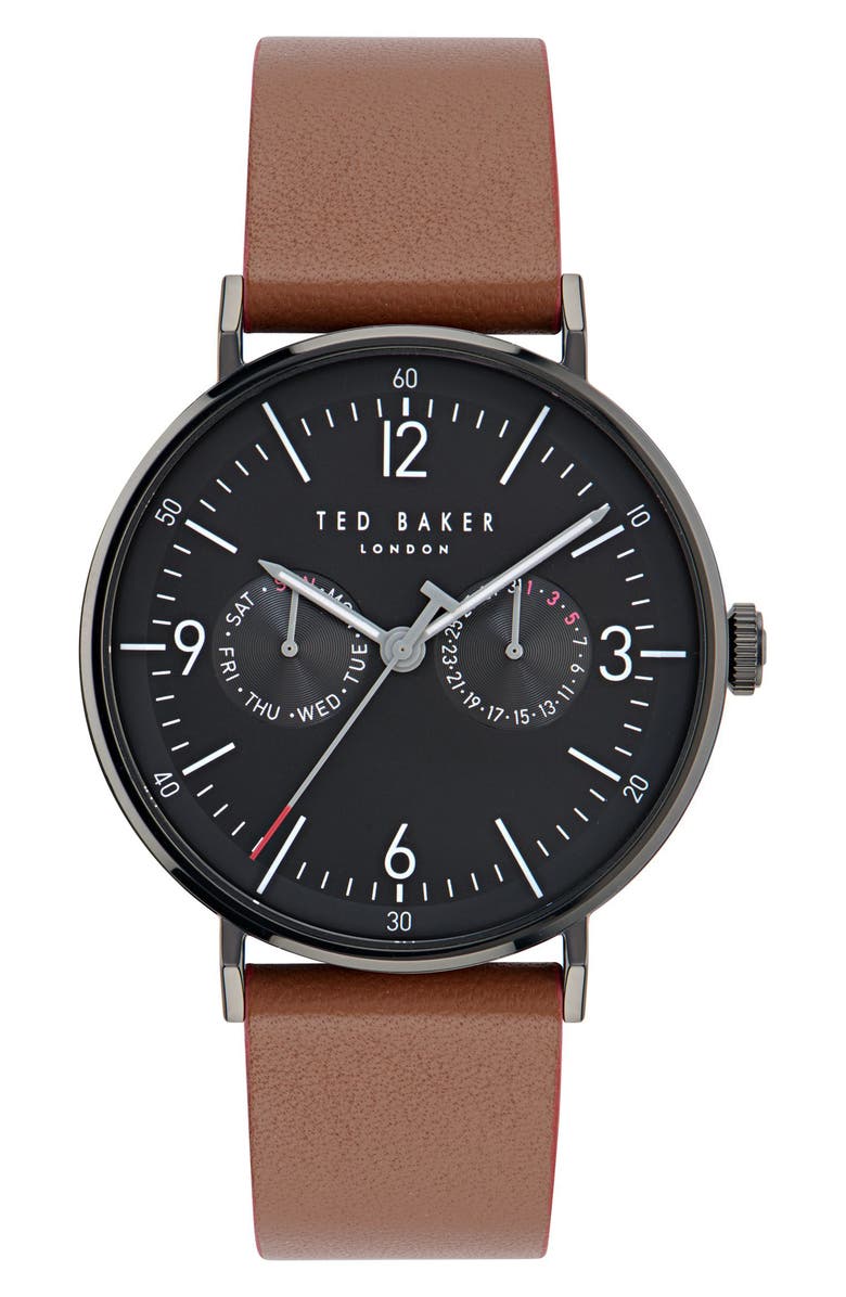 Ted Baker Phylipa Gents Leather Strap Watch, 41mm, Main, color, Brown