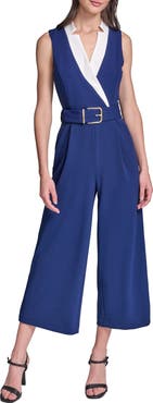 KARL LAGERFELD PARIS Belted Scuba Crepe Jumpsuit