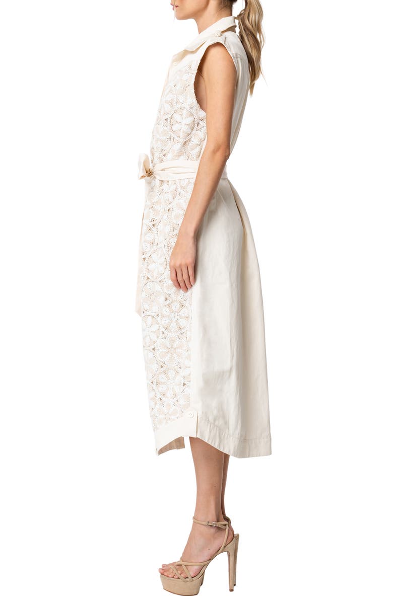 CIEBON Amber Crochet Inset Sleeveless Tie Belt Cotton Blend Shirtdress, Alternate, color, Cream