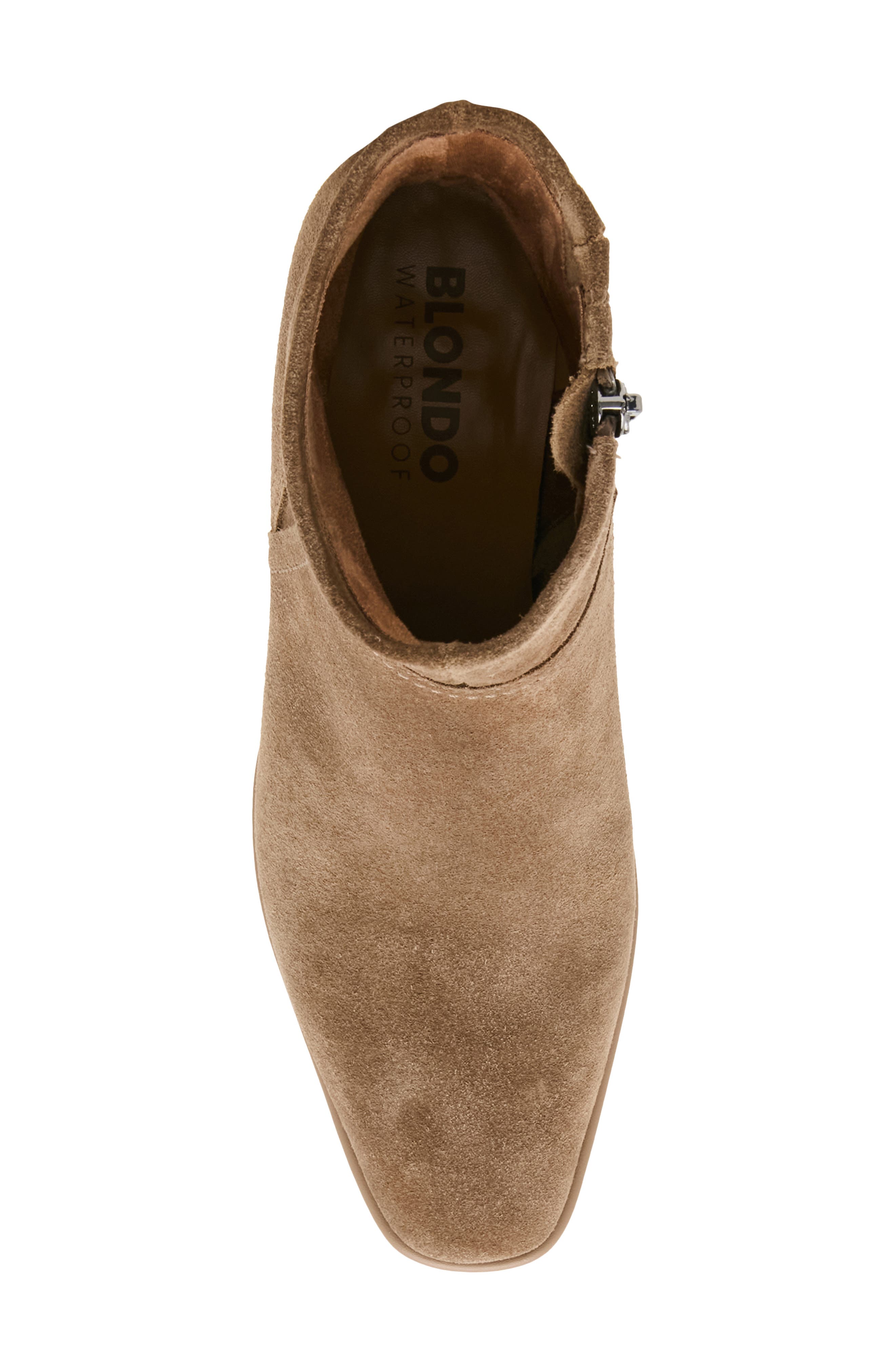 Marina Waterproof Stretch Suede Block Heel Bootie, Alternate, color, TAUPE SUEDE