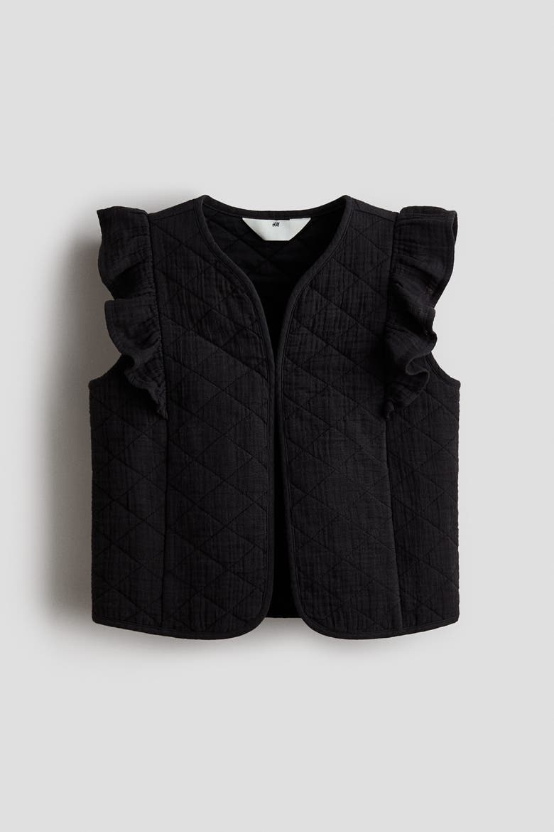 Flounced Cotton Muslin Waistcoat, Alternate, color, Black