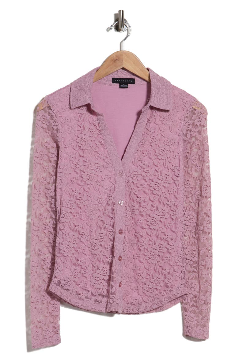 Floral Lace Button-Up Shirt, Alternate, color, ORCHID DUSK PURPLE