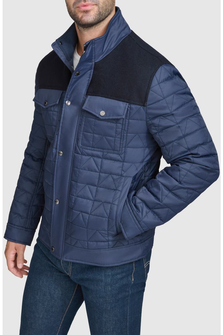 Mixed Media Quilted Jacket, Alternate, color, NAVY