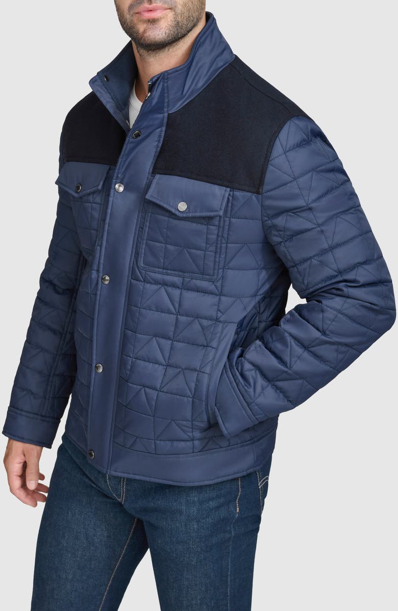 Cole Haan Mixed Media Quilted Jacket, Alternate, color, Navy