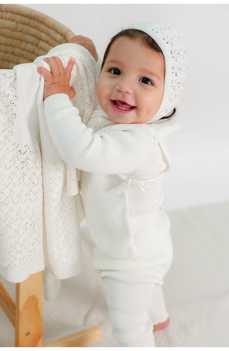 Fragile Lace Knit Blanket, Alternate, color, White