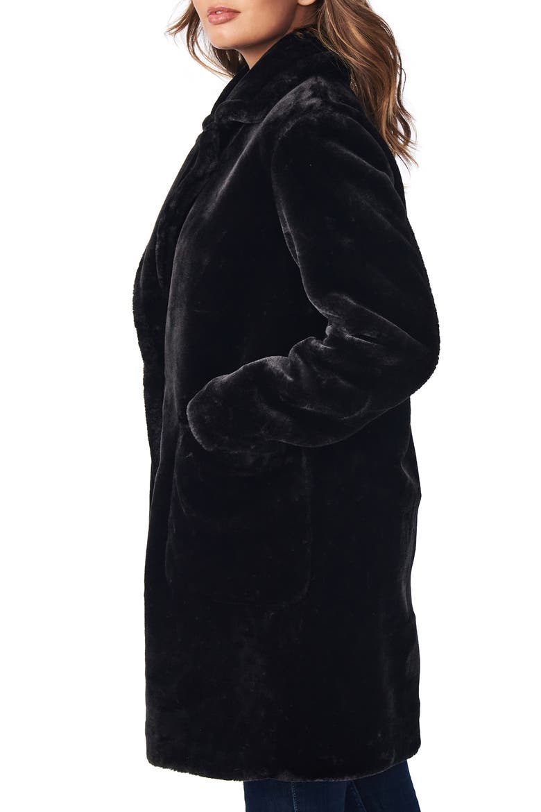 Smooth Faux Fur Long Coat, Alternate, color, BLACK