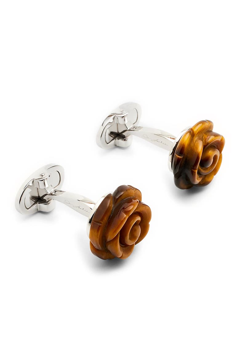Rose Carved Sterling Cufflinks, Main, color, BROWN