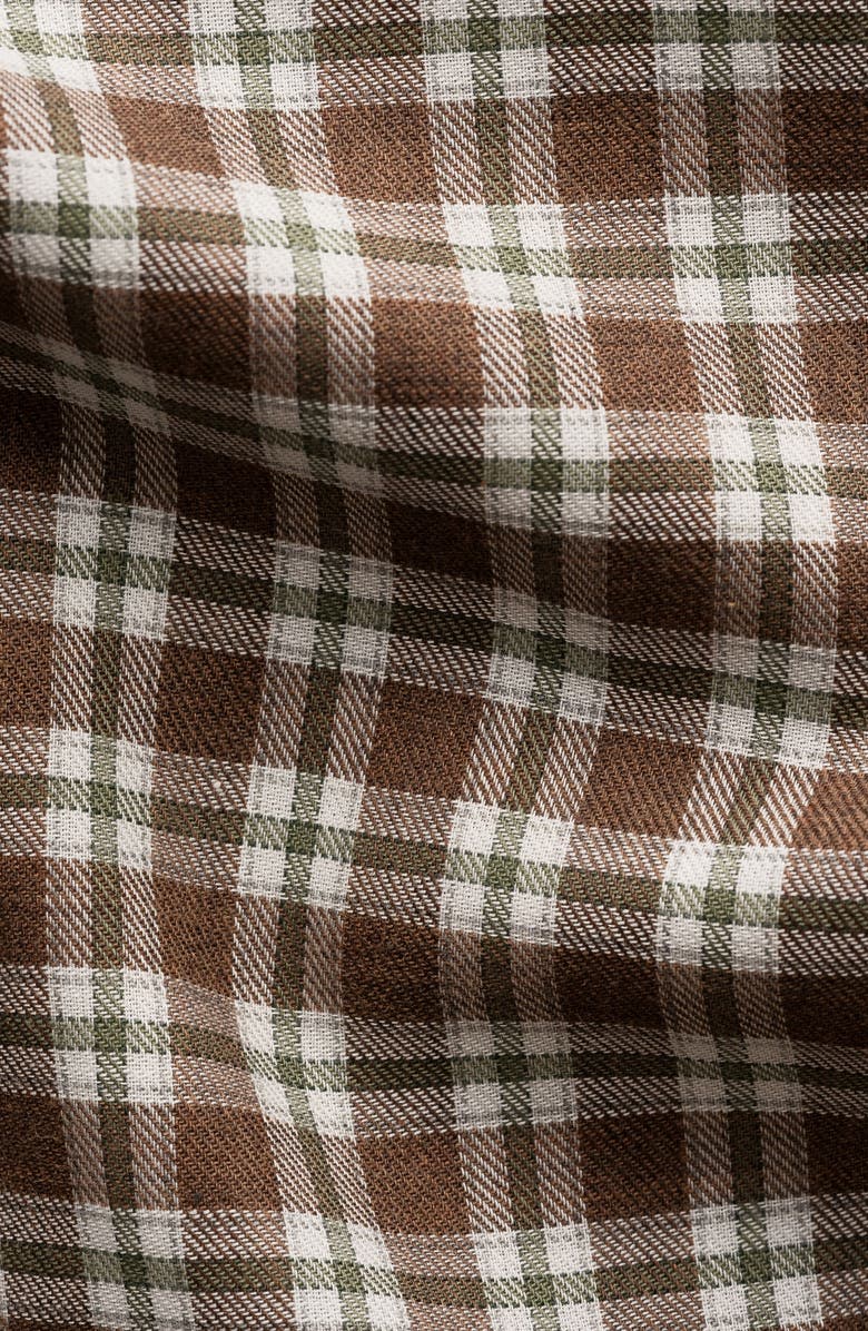 Eton Slim Fit Brown Check Cotton Flannel Dress Shirt, Alternate, color, Medium Brown