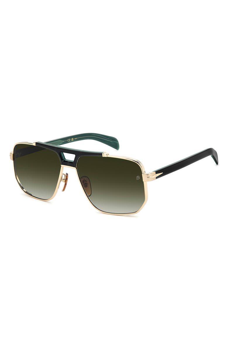 David Beckham Eyewear 61mm Gradient Navigator Sunglasses, Alternate, color, Gold Green/ Green Shaded
