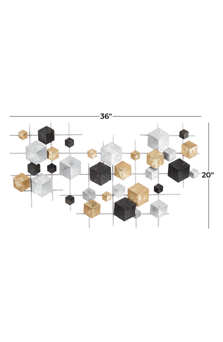 WILLOW ROW Multicolored Metal 3D Cube Relief Geometric Wall Decor, Alternate, color, 