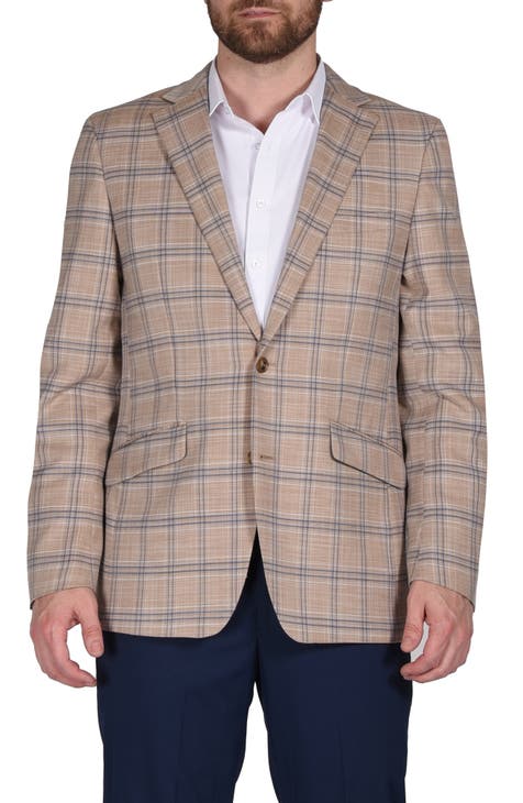 Tan Plaid Notch Collar Sport Coat