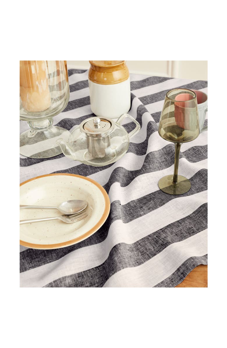 Solino Home Linen Table Throw - Cabana Stripe, 52" x 52", 52" x 52", Alternate, color, Black And White