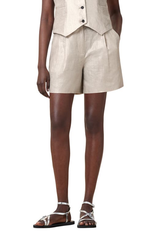 Allsaints Womens Silver Grey Averie Metallic Linen Shorts