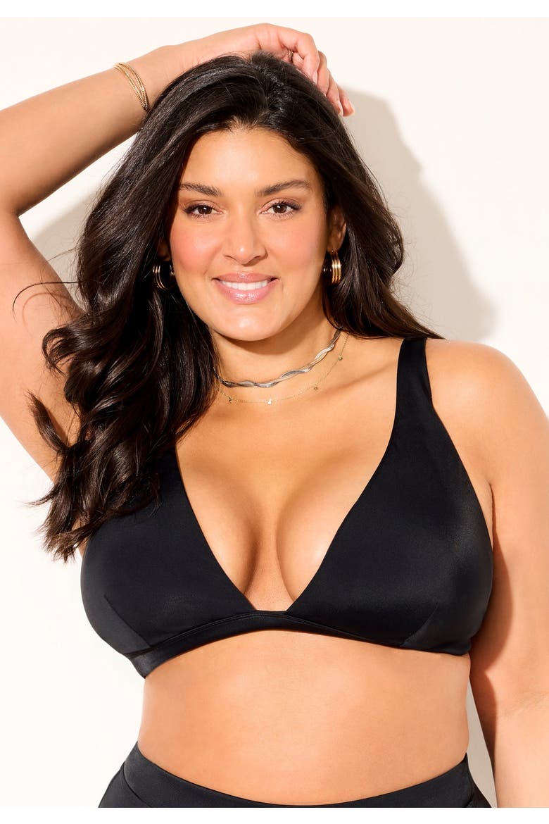 Plunging Triangle Bikini Top, Alternate, color, Black