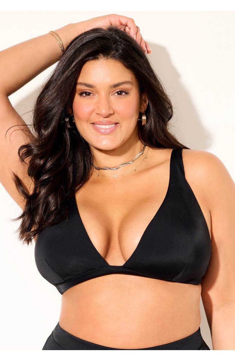 Swimsuits for All Plunging Triangle Bikini Top, Alternate, color, Black