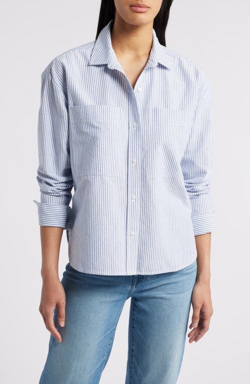 beachlunchlounge Everly Stripe Cotton Button-Up Shirt in Savoy Blue 