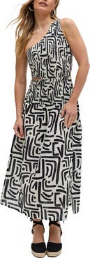 Raffya Jazz Jersey One Shoulder Warhol Print Midi Dress
