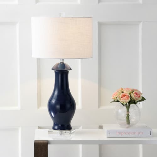 Jonathan Y Liberty 31in Ceramiccrystal Led Table Lamp In Navy/clear