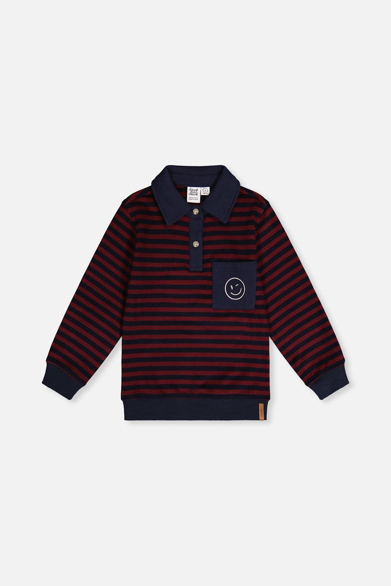Brushed Jersey Polo Collar Smiley Pocket Top, Main, color, Red and Blue Stripes