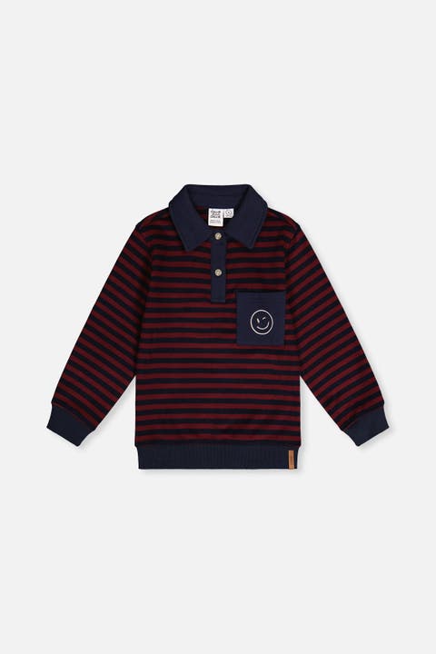 Brushed Jersey Polo Collar Smiley Pocket Top