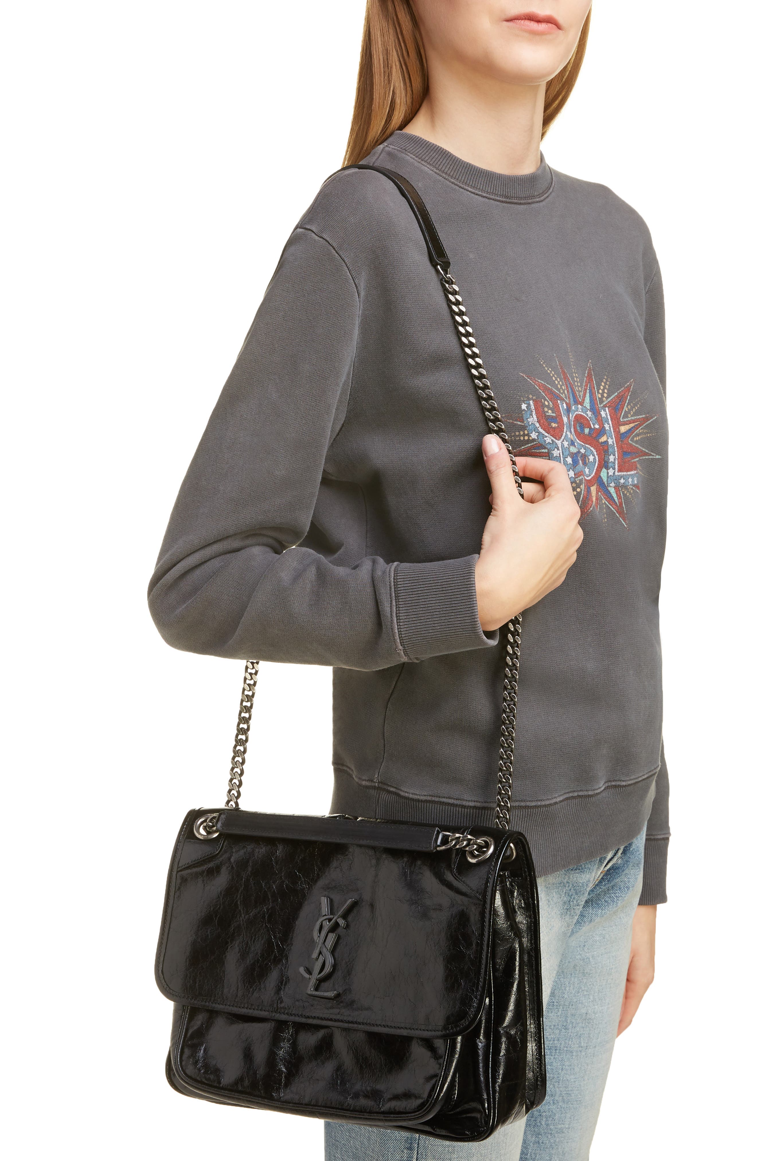 Saint Laurent Medium Niki Smooth Leather Shoulder Bag, Alternate, color, 
