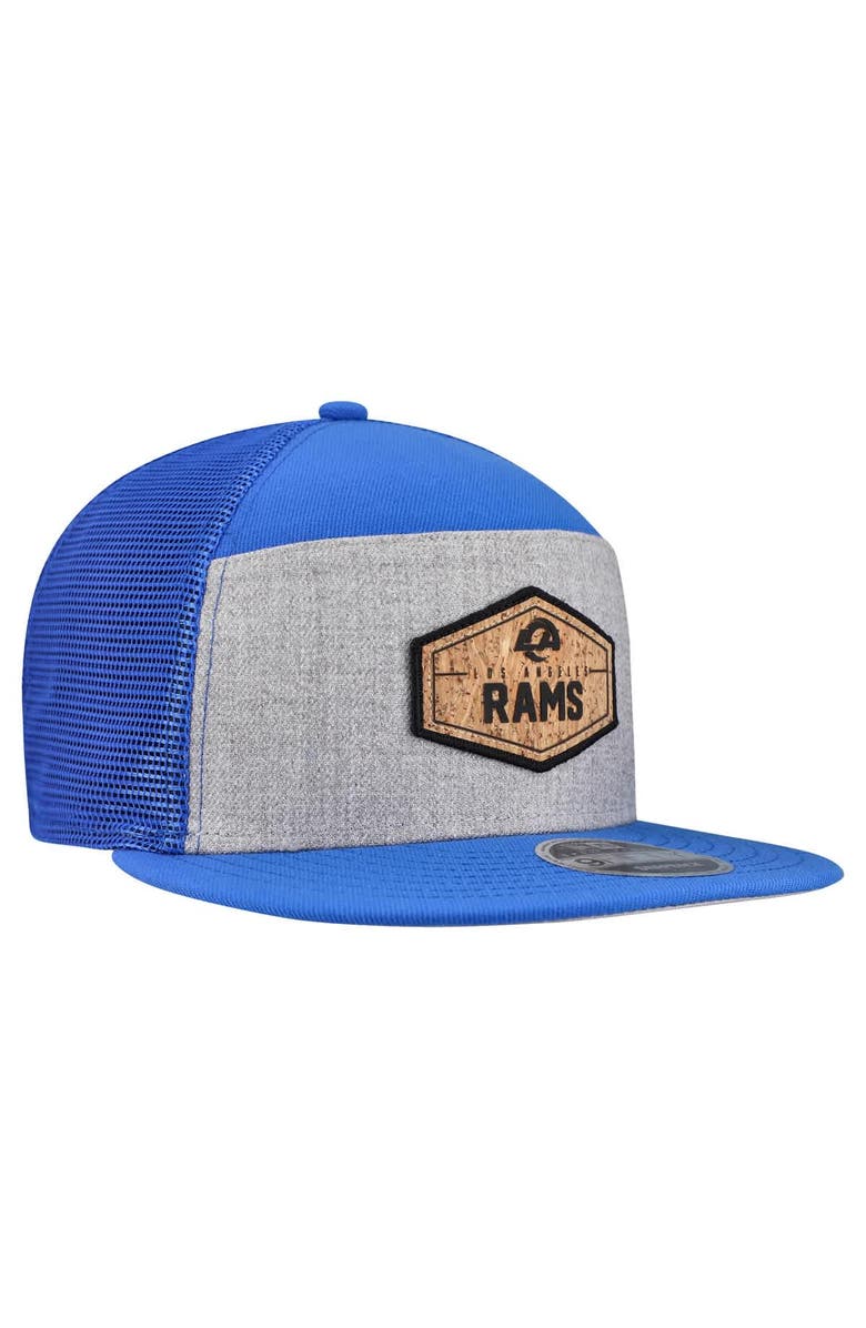 New Era Men's New Era  Gray/Royal Los Angeles Rams Cork Split Panel 9FIFTY Trucker Snapback Hat, Alternate, color, Gray
