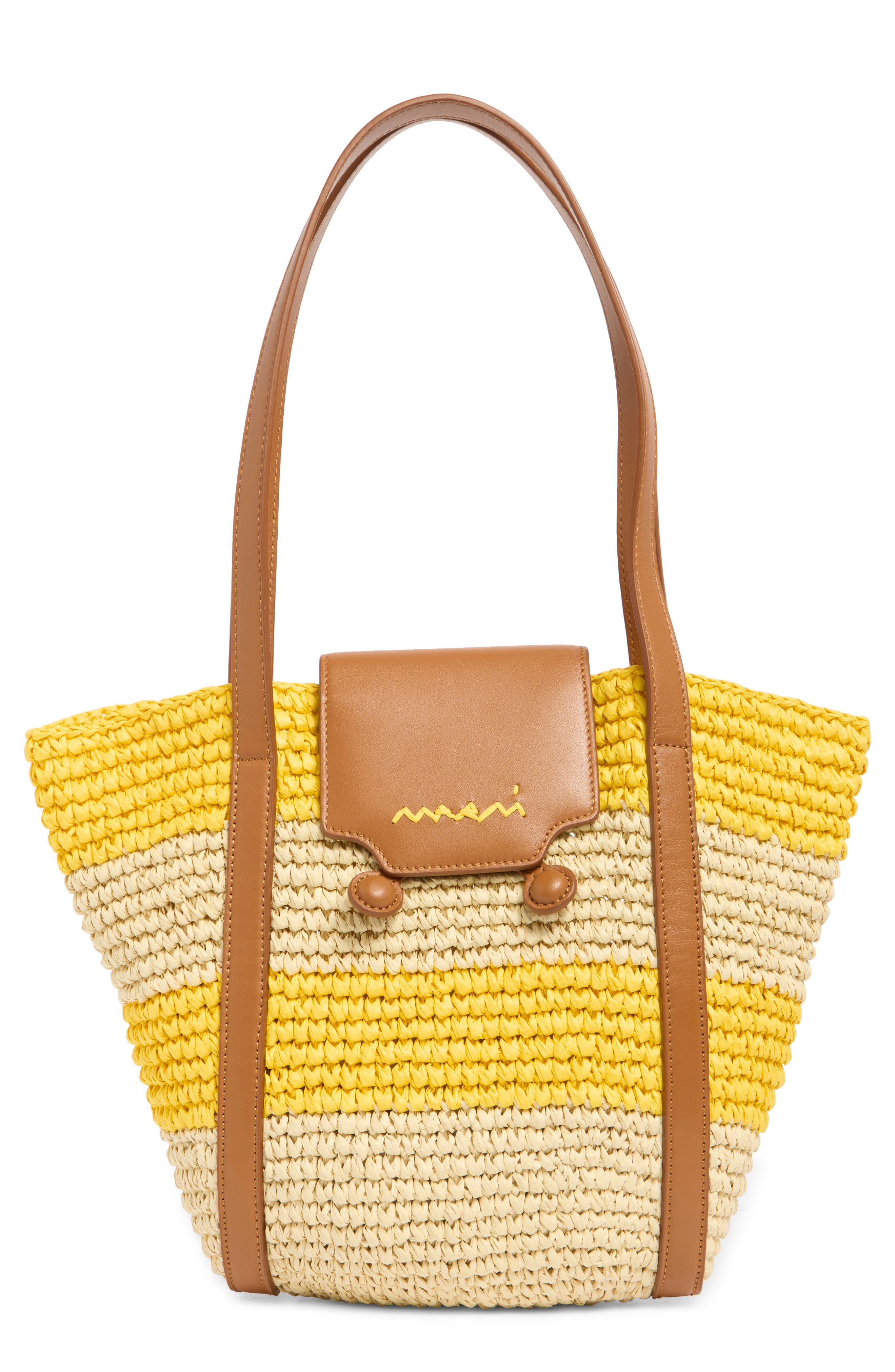 Marni Small Trunkaroo Stripe Woven Tote, Main, color, Yellow