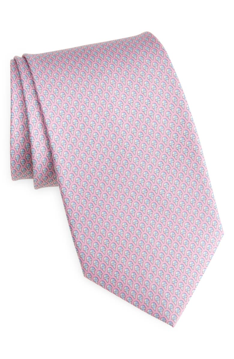 FERRAGAMO Ice Cream Cone Print Silk Tie, Main, color, Rosa