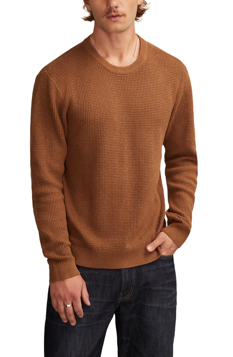 Lucky Brand Waffle Cotton & Linen Crewneck Sweater, Main, color, Toasted Coconut