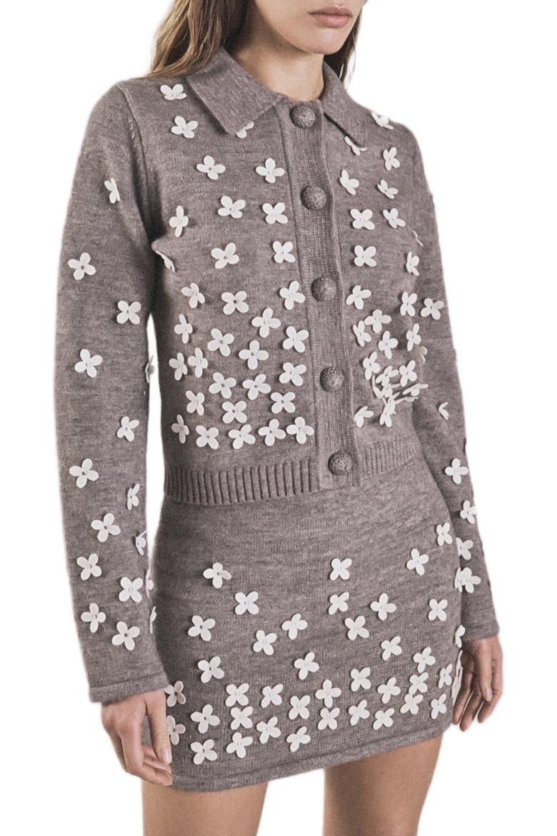 Floral Appliqué Cardigan, Alternate, color, HEATHER GREY/ WHITE
