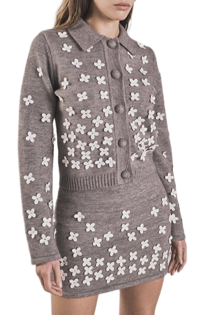 Endless Rose Floral Appliqué Cardigan, Alternate, color, Heather Grey/ White