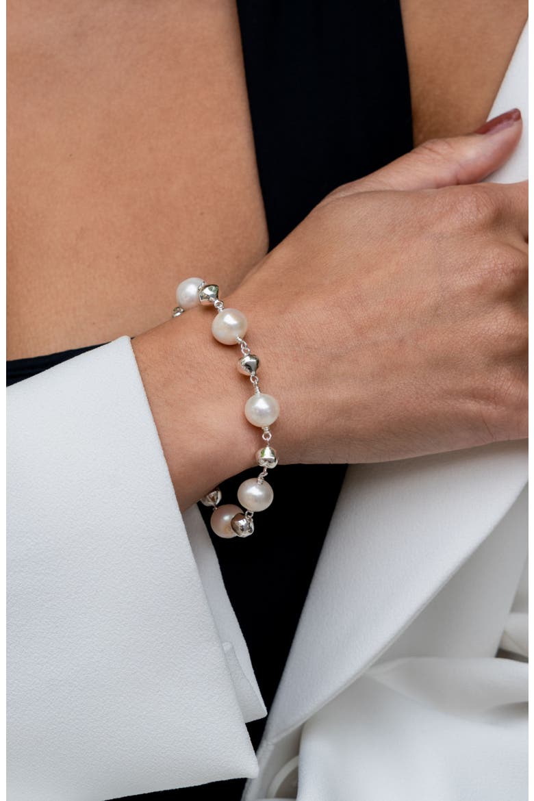 Nugget & White Freshwater Pearl Bracelet, Alternate, color, Sterling Silver