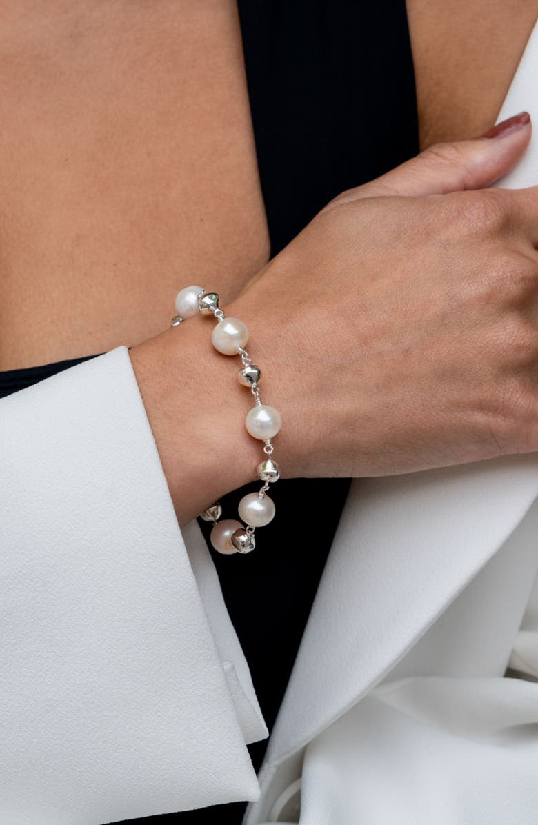 Dower & Hall Nugget & White Freshwater Pearl Bracelet, Alternate, color, Sterling Silver