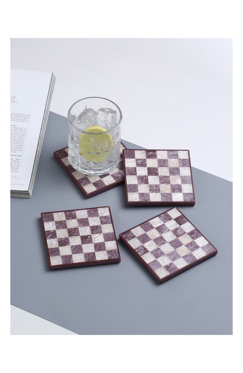 Tiramisu Set of 4 Checkered Resin Coasters, Alternate, color, Wine
