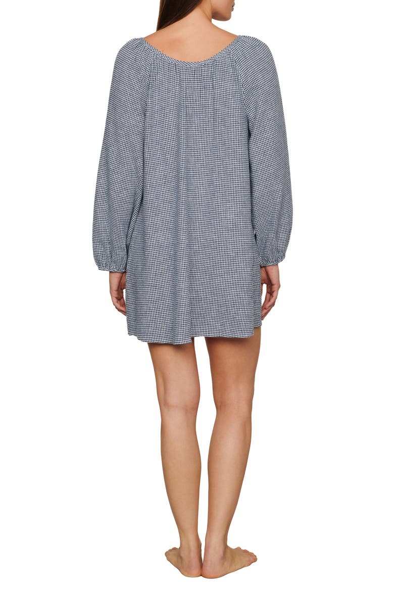 Linen Blend Long Sleeve Nightgown, Alternate, color, GINGHAM WHITE/ NAVY