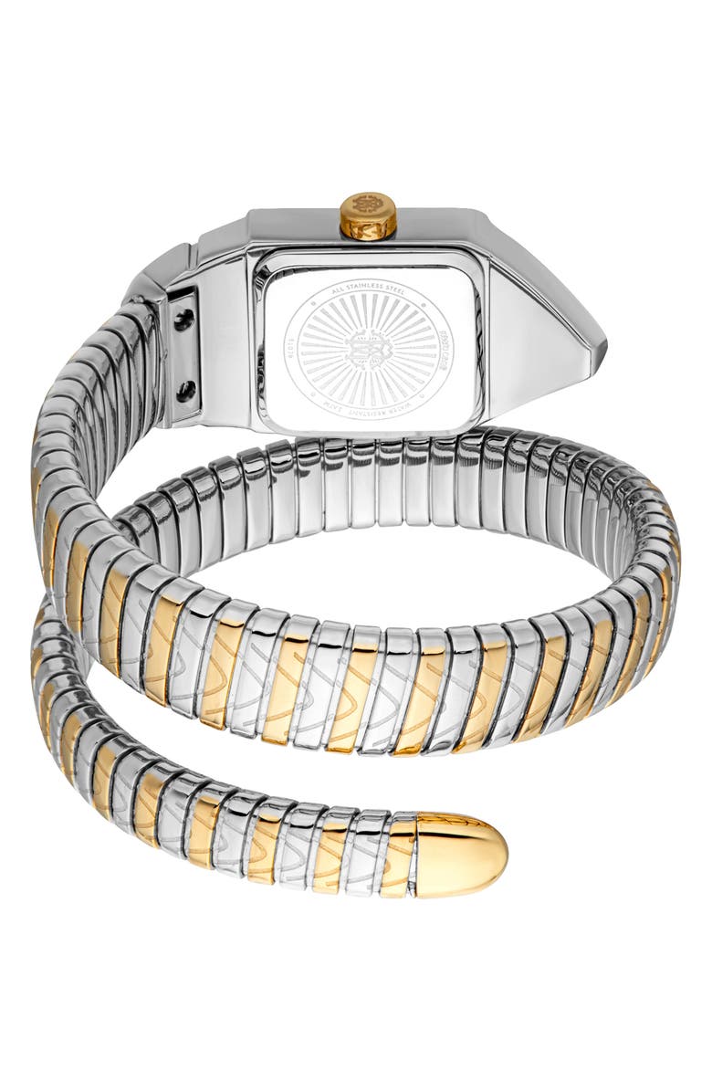 Roberto Cavalli Snake Core Wraparound Bracelet Watch, 19.5mm x 33mm, Alternate, color, Two Tone Silver / Gold