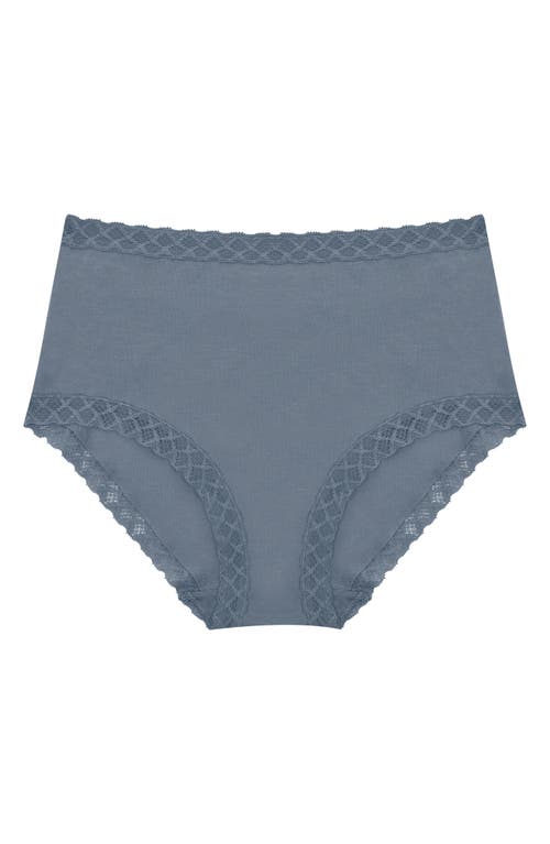 Natori Bliss Lace-trim High Rise Cotton Brief 755058 In Blue