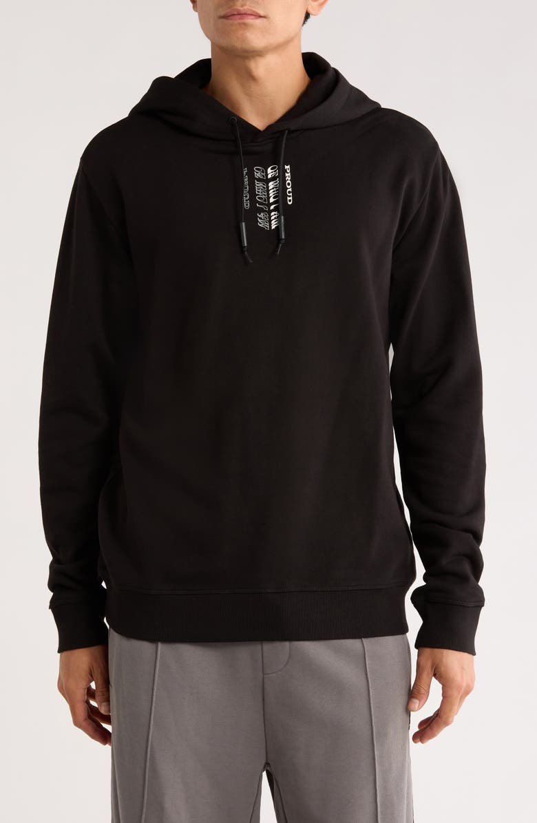 HUGO Darrett Stacked Logo Graphic Hoodie, Main, color, Black