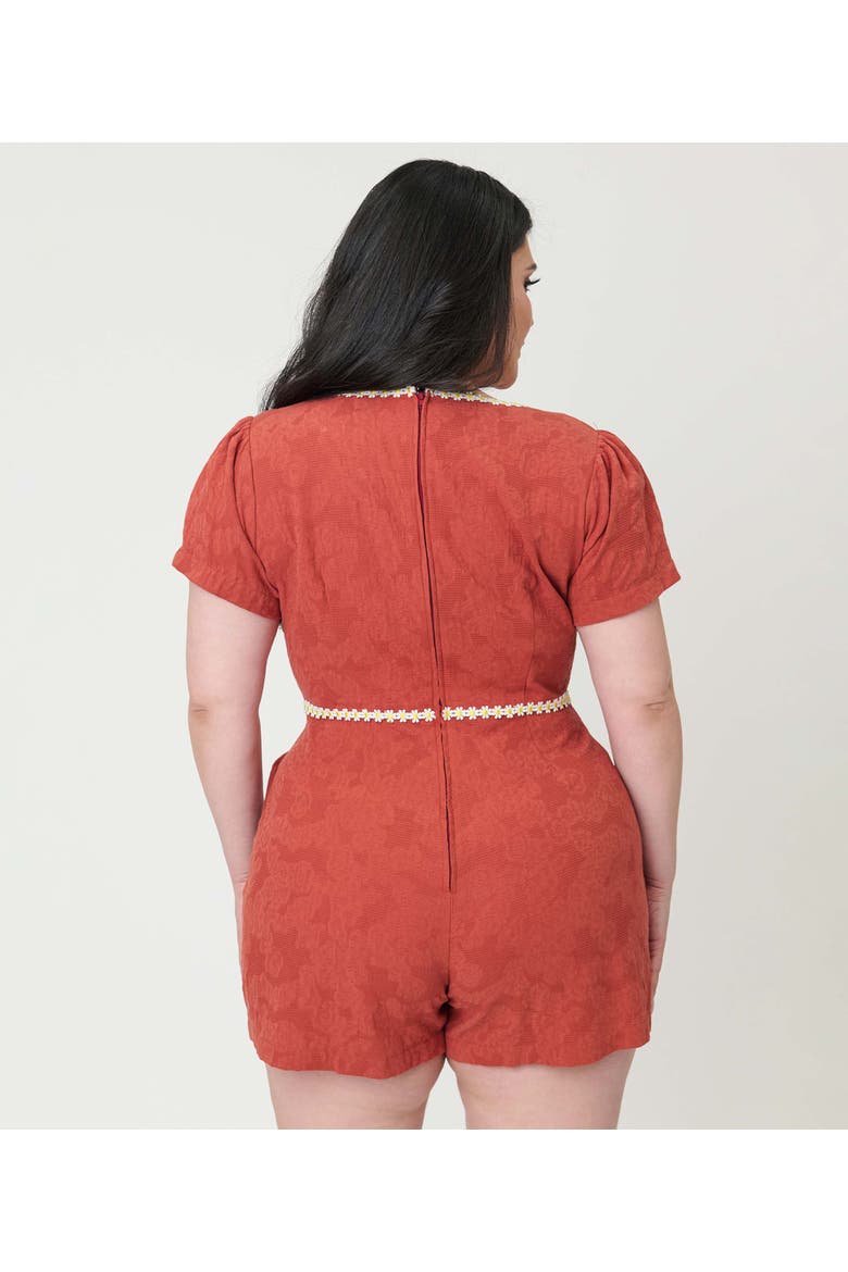Plus Size 1940s Waistband Romper, Alternate, color, Rust Floral Print
