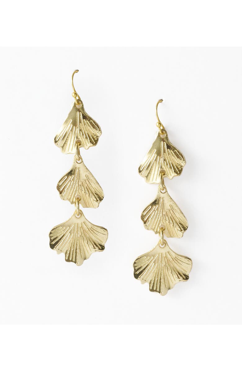 Matr Boomie Sayuri Ginkgo Leaf Triple Drop Statement Earring, Main, color, Gold