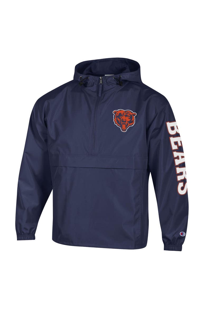 Men's Champion Navy Chicago Bears Packable Hooded Windbreaker Half-Zip Jacket, Alternate, color, Navy