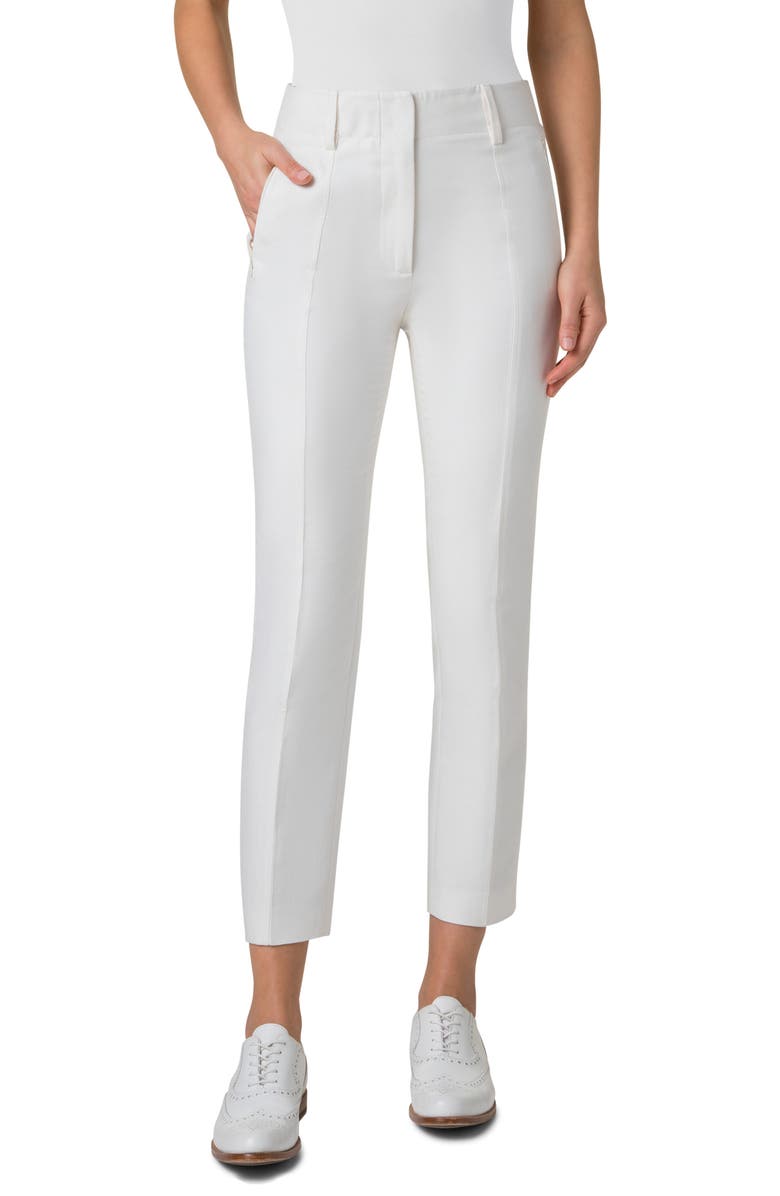 Akris Connor Cotton & Silk Blend Ankle Pants, Main, color, Ecru
